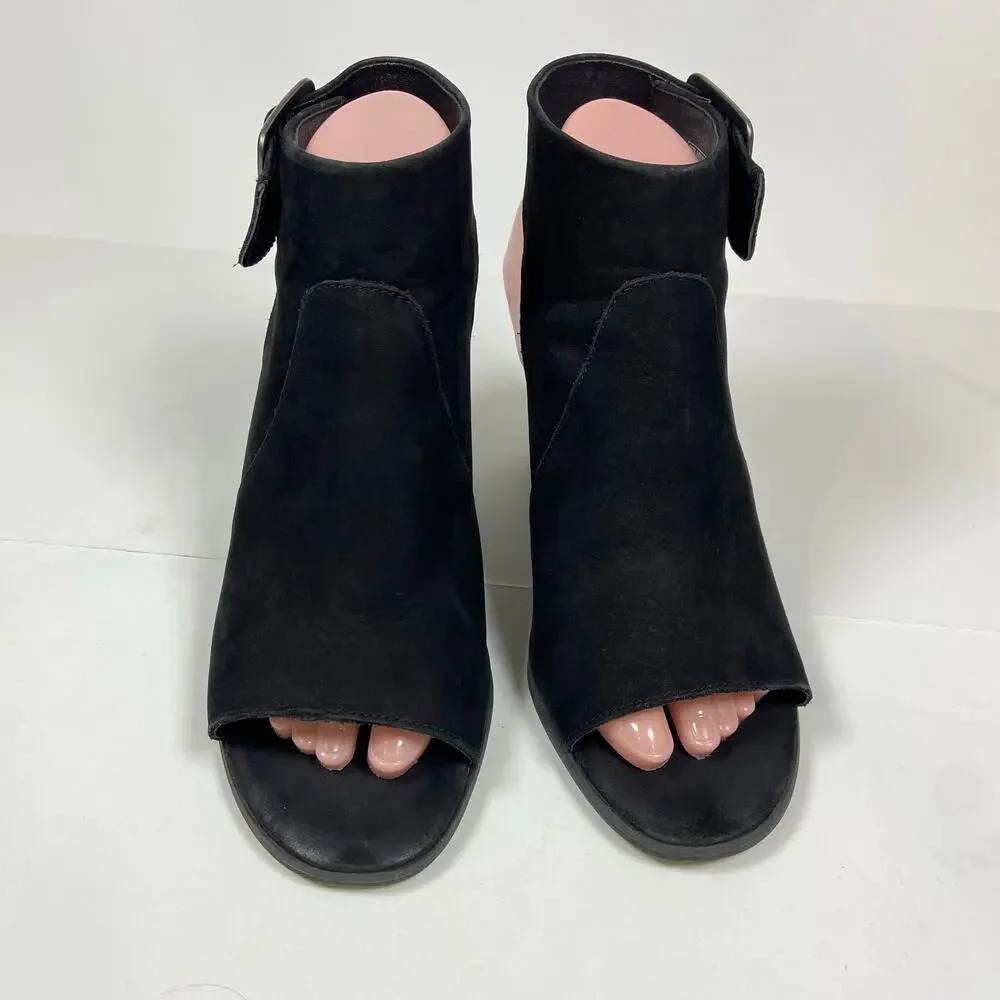 Vionic Blakely Black Suede Leather Peep Toe Ankle Strap Shoes Size 8